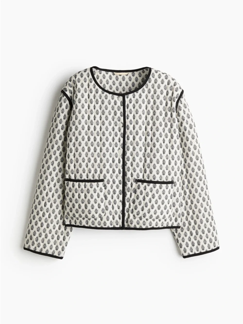 H&M White Quilted Jacket with Black Trim